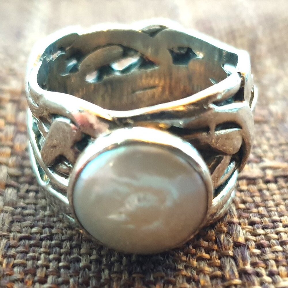 Rare Bold Retired Silpada Sterling Silver Coin Pearl Mermaid Statement Ring